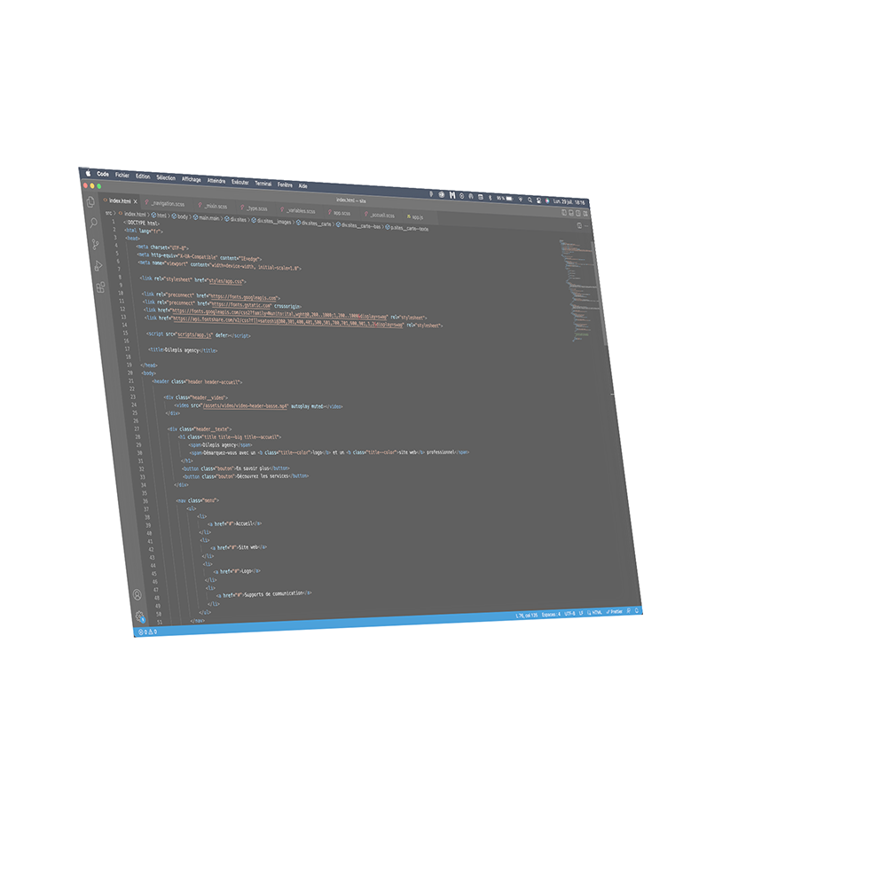 image de l'étape du code d'un site web qui le compose